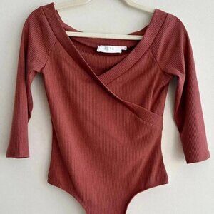 ASTR The Label Off the Shoulder Bodysuit, Rust Colored Bodysuit, Size Medium